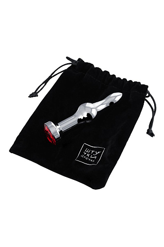 Серебристая удлиненная анальная пробка с красным кристаллом Штучки-дрючки 690125 (10 см)