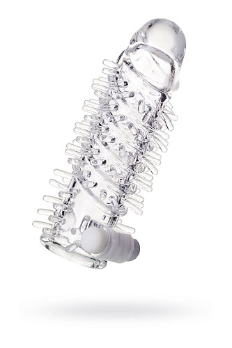 Прозрачная насадка на пенис с вибропулей и шипами A-toys TOYFA A-Toys 768014 (13,4 см)