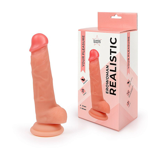 Телесный реалистичный фаллоимитатор на присоске Bior toys ER-30069