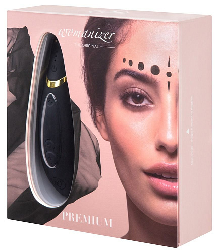 Чёрный бесконтактный клиторальный стимулятор Womanizer Premium 0593397