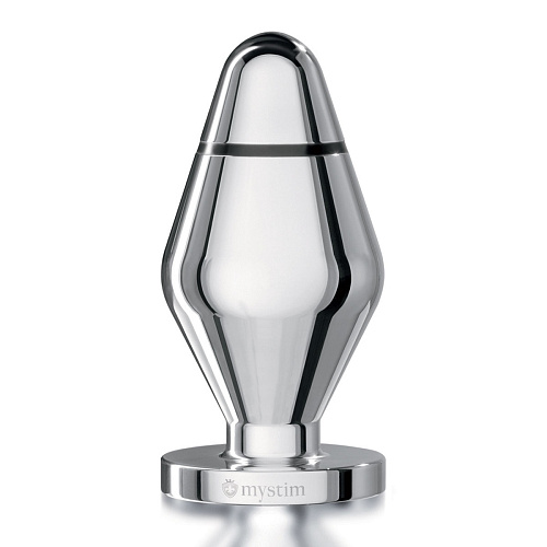 Серебристая анальная втулка для электростимуляции MyStim John 46210 (10,5 см)