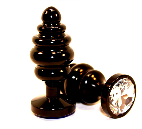 Чёрная фигурная анальная пробка с прозрачным кристаллом 4sexdreaM 47474-4 (8,2 см)