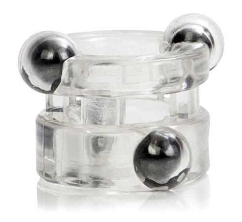 Двойное, позрачное  эрекционное кольцо с магнитами California Exotic Novelties Magnetic Power Ring SE-1481-00-2