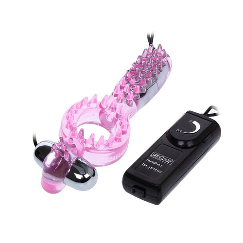 Розовое эрекционное кольцо с двумя вибраторами Baile BI-014054-0101