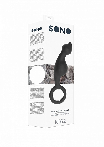 Чёрный анальный стимулятор Shots Media BV No.62 Dildo With Metal Ring SON062BLK (18 см)