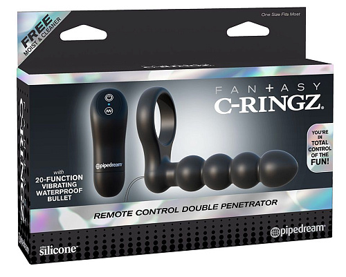 Чёрное эрекционное кольцо с анальным вибратором и пультом ДУ Pipedream PD5926-23