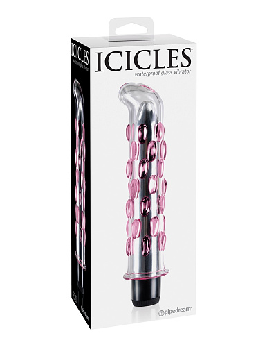 Стеклянный вибростимулятор розового цвета Pipedream Icicles №19 PD2919-00 (17,8 см)