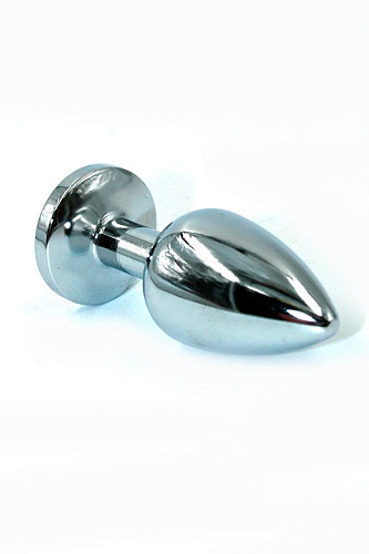 Серебристая анальная пробка с фиолетовым стразом Kanikule KL-H003S (7 см)