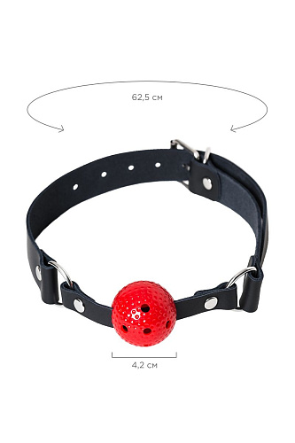 Красный кляп-шарик на чёрном регулируемом ремешке Штучки-дрючки 690207