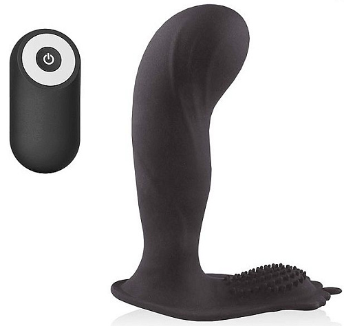 Чёрный вибромассажёр простаты с пультом ДУ Bior toys SEM-55183