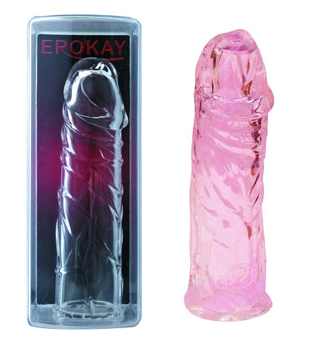 Розовая насадка на пенис реалистичной формы Erokay EK-2213PK