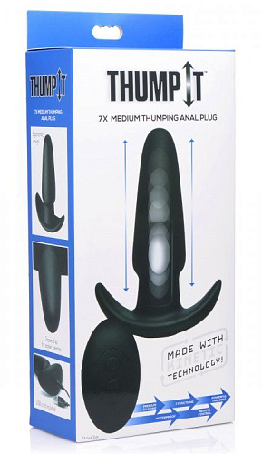 Чёрная анальная вибропробка XR Brands Kinetic Thumping 7X Medium Anal Plug AF912 (13,3 см)