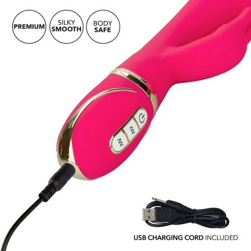 Розовый силиконовый вибратор с клиторальным отростком California Exotic Novelties Signature Silicone Ultra-Soft Rabbit SE-0609-35-3 (22,75 см)