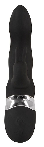 Чёрный перезаряжаемый вибратор с клиторальным отростком Orion Blacky 0584100 (21 см)