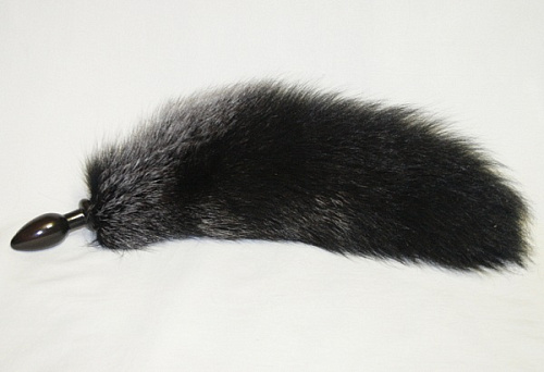 Анальная пробка чёрного цвета с чёрным лисьим хвостом Wild Lust BF32black/black