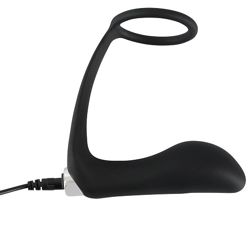 Чёрное эрекционное кольцо с анальной вибропробкой Orion Vibrating Ring Plug 05958530000