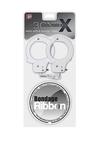 Набор для фиксации BONDX METAL CUFFS AND RIBBON: белые наручники из листового материала и липкая лента Dream Toys 21000