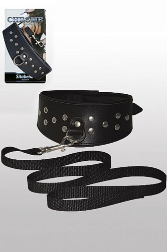 Чёрный кожаный ошейник с шлейкой Sitabella Chrome Collection 3120-1CH