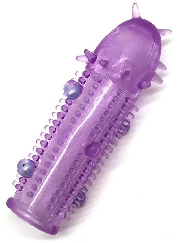 Разноцветная закрытая насадка с бусинками и шипами Eroticon 31012 (11 см)