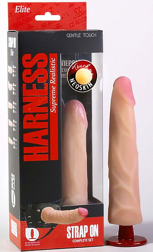 Страпон из киберкожи телесного цвета с поясом Харнесс LOVETOY (А-Полимер) 738203 (18,2 см)