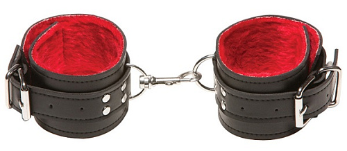 Чёрные кожаные оковы с красным мехом внутри Allure Lingerie X-Play 2063
