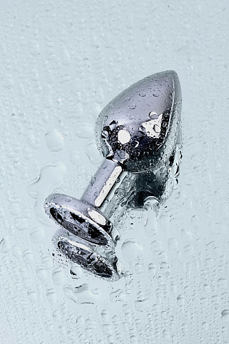 Серебристая коническая анальная пробка с чёрным кристаллом ToyFa 717014-5 (7 см)