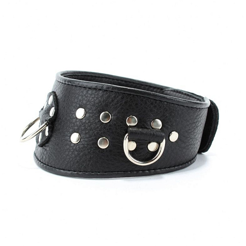 Чёрный кожаный ошейник для эротических игр БДСМ арсенал 55025