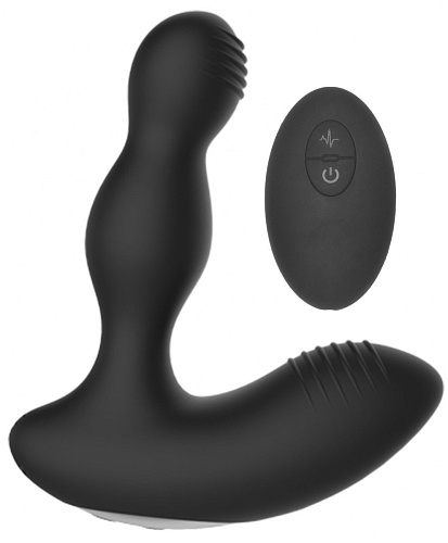 Чёрный массажёр простаты с электростимуляцией и пультом ДУ Shots Media BV Prostate massager ELC019BLK