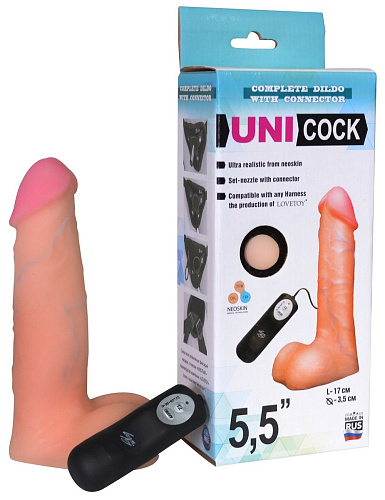 Фаллическая насадка телесного цвета Harness с вибрацией LOVETOY (А-Полимер) UNICOCK 5,5 080813 (17 см)