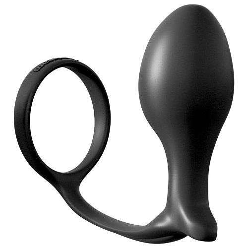 Эрекционное кольцо с анальной пробкой чёрного цвета Pipedream Ass-Gasm Cockring Advanced Plug PD4694-23