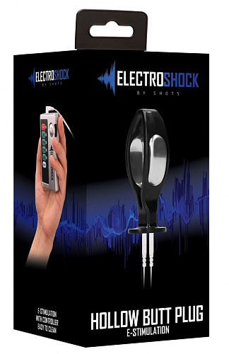 Чёрный электростимулятор с проводящей насадкой Shots Media BV E-Stim Hollow Butt Plug ELC014BLK (7,8 см)