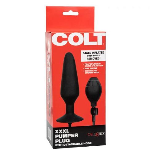 Чёрная анальная пробка с расширением California Exotic Novelties COLT XXXL Pumper Plug with Detachable Hose SE-6869-25-3 (16 см)