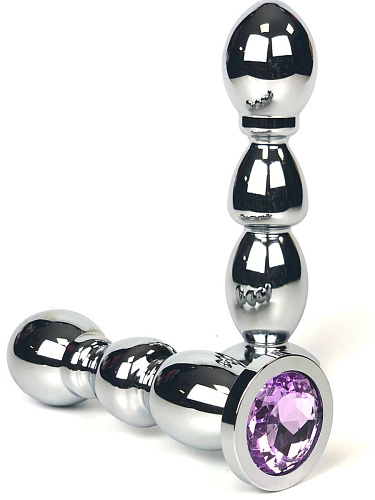 Серебристая анальная ёлочка с сиреневым кристаллом Vandersex 159-MAL7 (12,5 см)