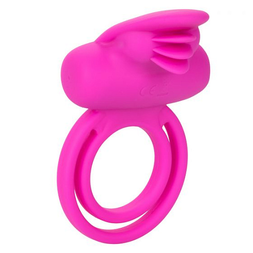 Ярко-розовое эрекционное кольцо California Exotic Novelties Silicone Rechargeable Dual Clit Flicker SE-1843-10-3