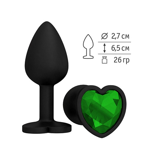 Чёрная силиконовая пробка с зелёным кристаллом Сумерки богов 508-03 GREEN-DD (7,3 см)