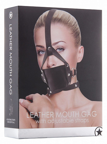 Чёрный кожаный кляп Shots Media BV Leather Mouth Gag OU148BLK
