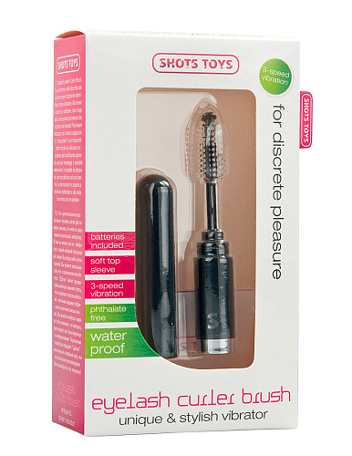 Чёрный мини-вибратор в виде туши для ресниц Shots Media BV Eyelash Curler Brush SHT026BLK (13 см)