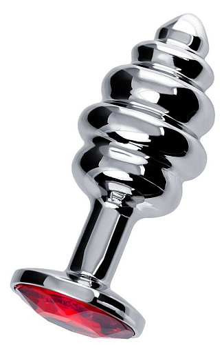 Изящная ребристая анальная втулка с красным кристаллом Штучки-дрючки 690127 (7 см)