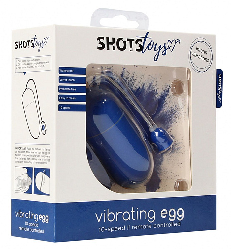 Синее гладкое виброяйцо Shots Media BV Vibrating Egg SHT024BLU (8 см)