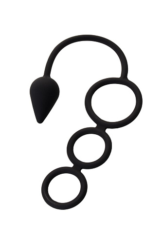 Тройное,чёрное эрекционное кольцо с анальным хвостом Erotist Drop  541307