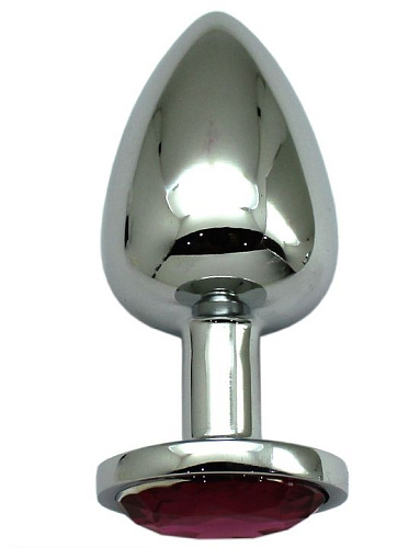 Серебристая анальная пробка с малиновым кристаллом Eroticon P3402M-02 (9 см)