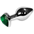 Серебристая анальная пробка с зелёным кристаллом-сердцем Vandersex 170-SG1 (9 см)