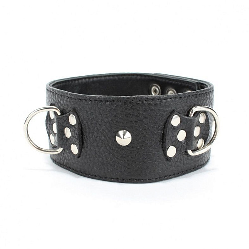Чёрный кожаный ошейник с короткими шипами БДСМ арсенал 55008
