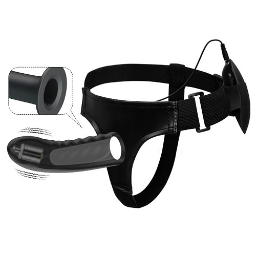 Полый страпон с вибрацией в чёрном цвете Ёska Marvin BW-022054