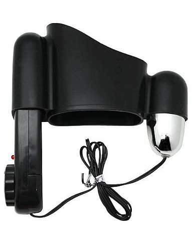 Чёрно-серебристый мини-вибратор на эластичном держателе для мужских помп Eroticon 30478