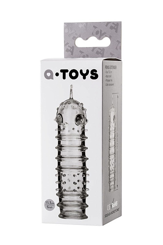 Прозрачная насадка на пенис с ребрами и точками A-toys TOYFA 768013 (15,3 см)