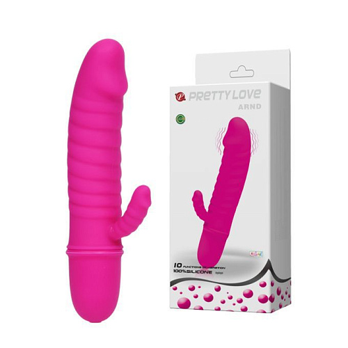 Ребристый вибратор розового цвета с клиторальным отростком Baile Arnd BI-014289 (11,5 см)