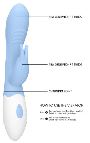 Голубой вибратор со стимулятором клитора Shots Media BV Juicy Rabbit LOV017BLU (19,5 см)