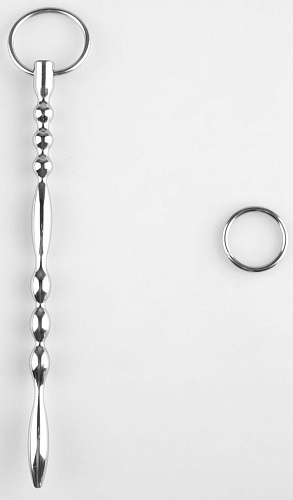 Серебристый фигурный уретральный стимулятор с колечком Сумерки богов 744-04 PP DD