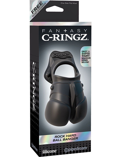 Чёрное эрекционное кольцо с фиксацией мошонки Pipedream Rock Hard Ball Banger PD5907-23